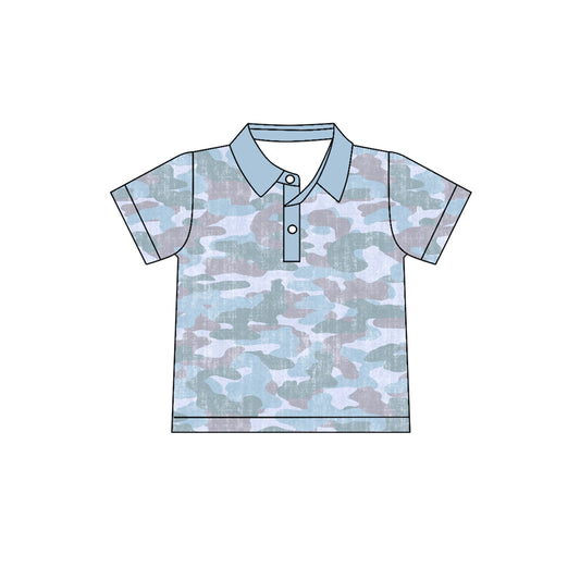 MOQ 5 PCS preorder BT1742 Gray Blue Camouflage Polo Short Sleeve Boys Top 202602