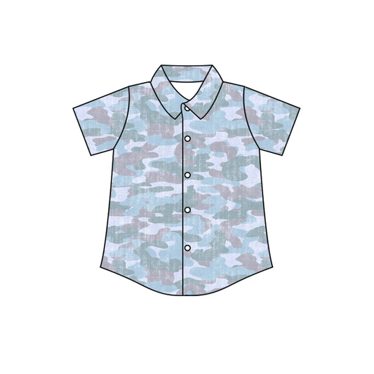 MOQ 5 PCS preorder BT1743 Gray Blue Camouflage Polo Buttons Short Sleeve Boys Top 202602