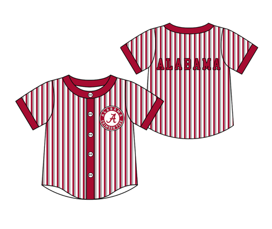 MOQ 5 PCS preorder BT1746 GO TEAM ALABAMA Gray Red Stripe Buttons Short Sleeve Boys Top 202602
