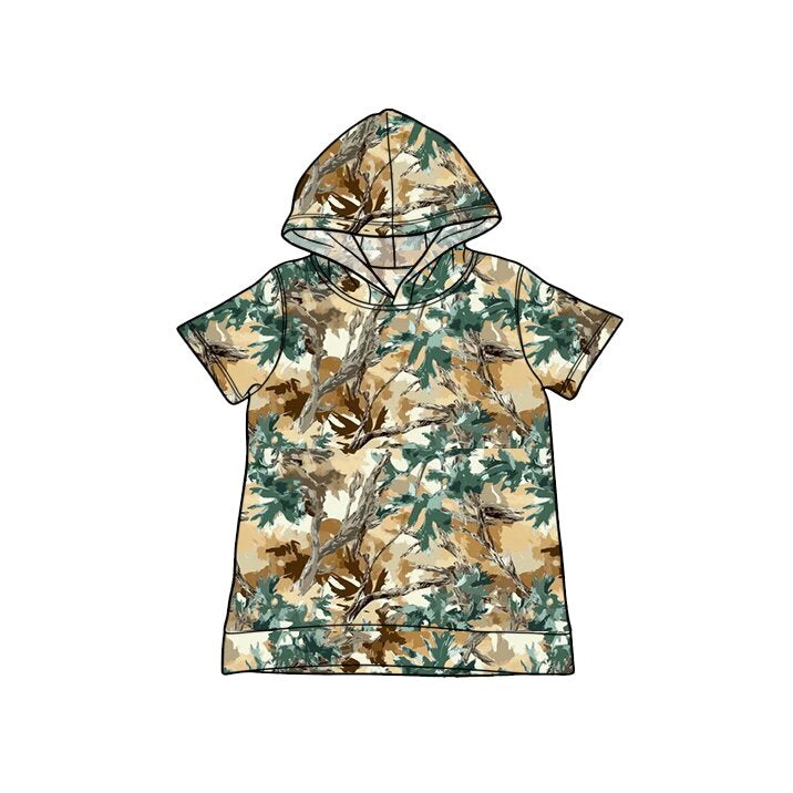 MOQ 5 PCS preorder BT1751 Branch and Leaf Yellow Brown Green Hooded Short Sleeve Boys Top 202603