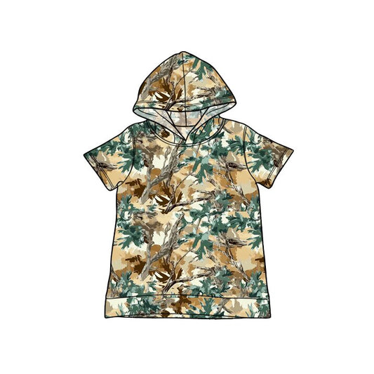 MOQ 5 PCS preorder BT1751 Branch and Leaf Yellow Brown Green Hooded Short Sleeve Boys Top 202603