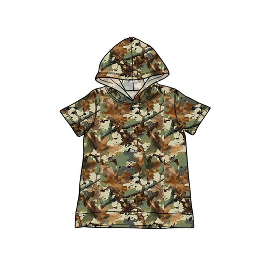 MOQ 5 PCS preorder BT1753 Branch and Leaf Gray Green Hooded Short Sleeve Boys Top 202603