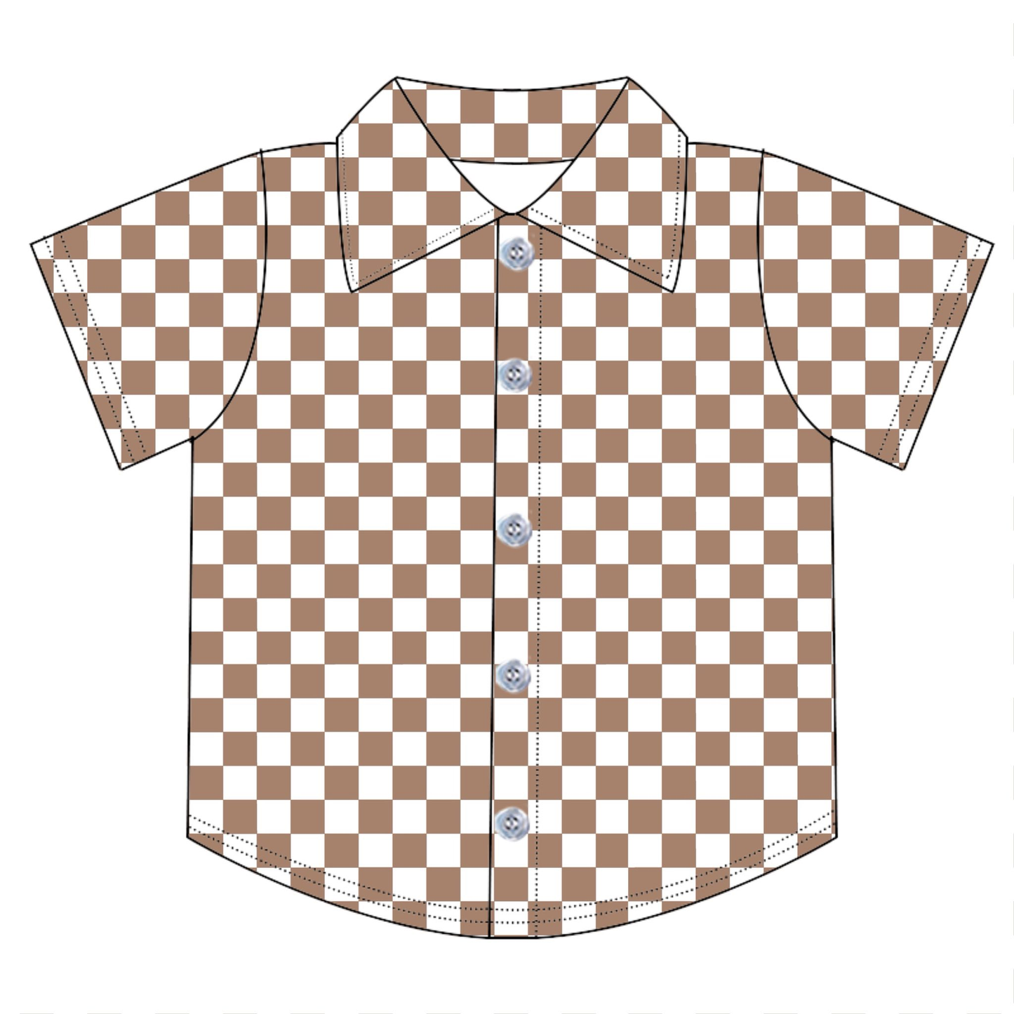 MOQ 5 PCS preorder BT1757 Brown Plaid Polo Buttons Short Sleeve Boys Top 202603