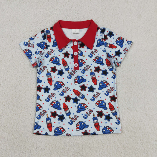 BT1767 4th of July USA Red Polo Short Sleeve Boys Top 202605 RTS