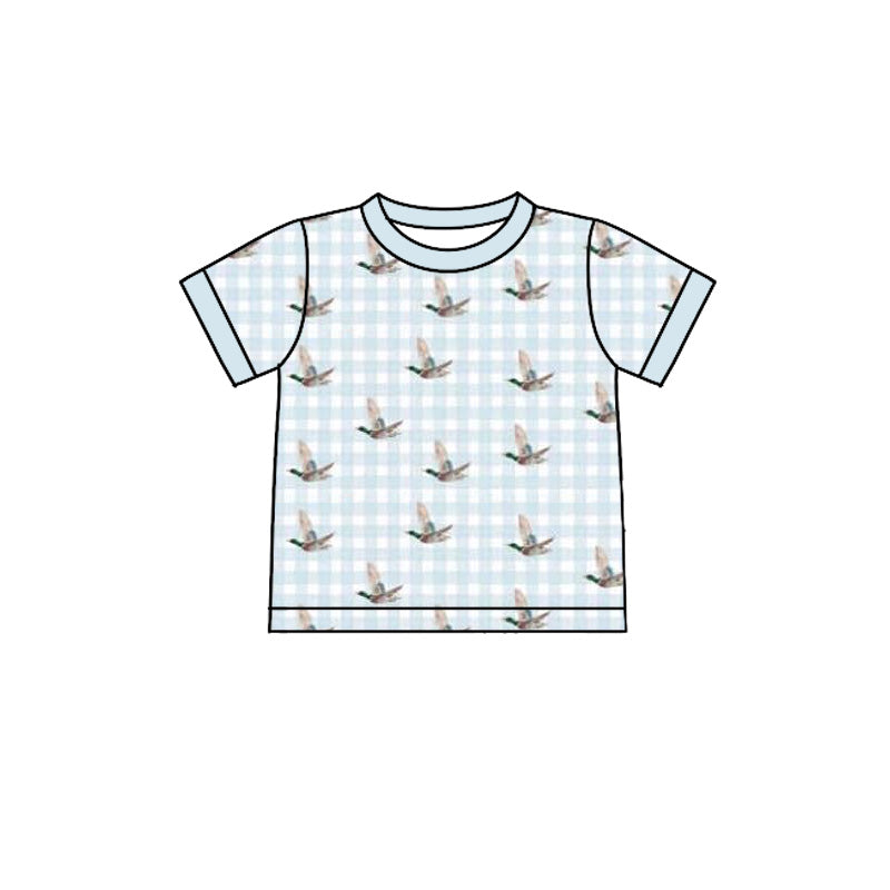 MOQ 5 PCS preorder BT1782 Duck Hunting Light Blue Plaid Short Sleeve Boys Top 202604