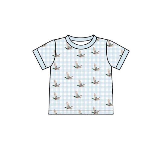 MOQ 5 PCS preorder BT1782 Duck Hunting Light Blue Plaid Short Sleeve Boys Top 202604