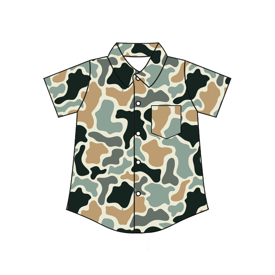 MOQ 5 PCS preorder BT1786 Gray Green Brown Camouflage Buttons Polo Short Sleeve Boys Top 202604
