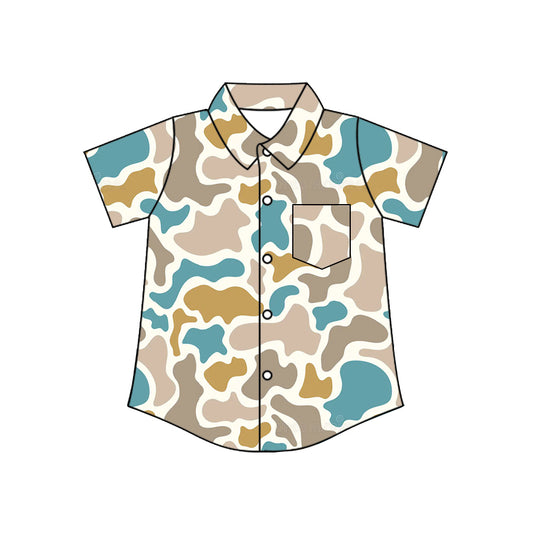 MOQ 5 PCS preorder BT1788 Blue Green Khaki Camouflage Buttons Polo Short Sleeve Boys Top 202604