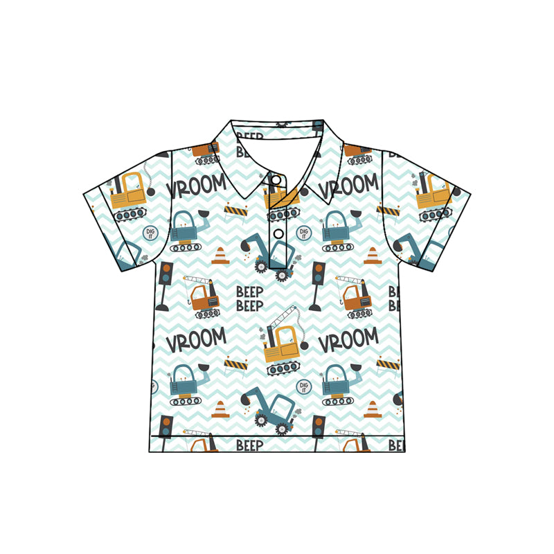 MOQ 5 PCS preorder BT1793 Excavator Trucks White Polo Short Sleeve Boys Top 202604