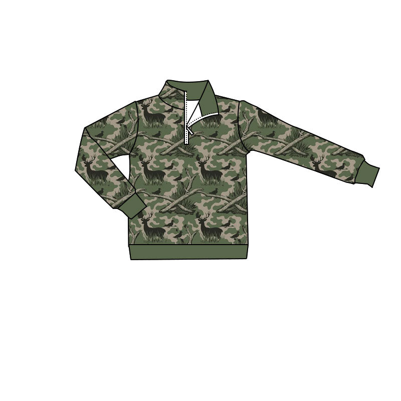 MOQ 5 PCS preorder BT1801 Deer Hunting Gray Green Camouflage Zip Collar Polo Long Sleeve Boys Top 202604