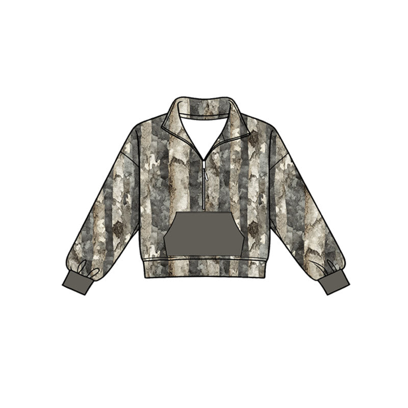 MOQ 5 PCS preorder BT1811 Branches Leaves Gray Green Pocket Zip Collar Long Sleeve Boys Top 202604
