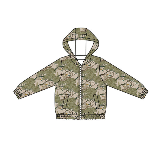 MOQ 5 PCS preorder BT1815 Duck Hunting Tree Leaf Gray Green Hooded Zip Long Sleeve Boys Top with Pocket 202604