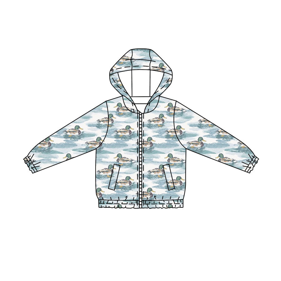 MOQ 5 PCS preorder BT1817 Duck Hunting Blue White Hooded Zip Long Sleeve Boys Top with Pocket 202604