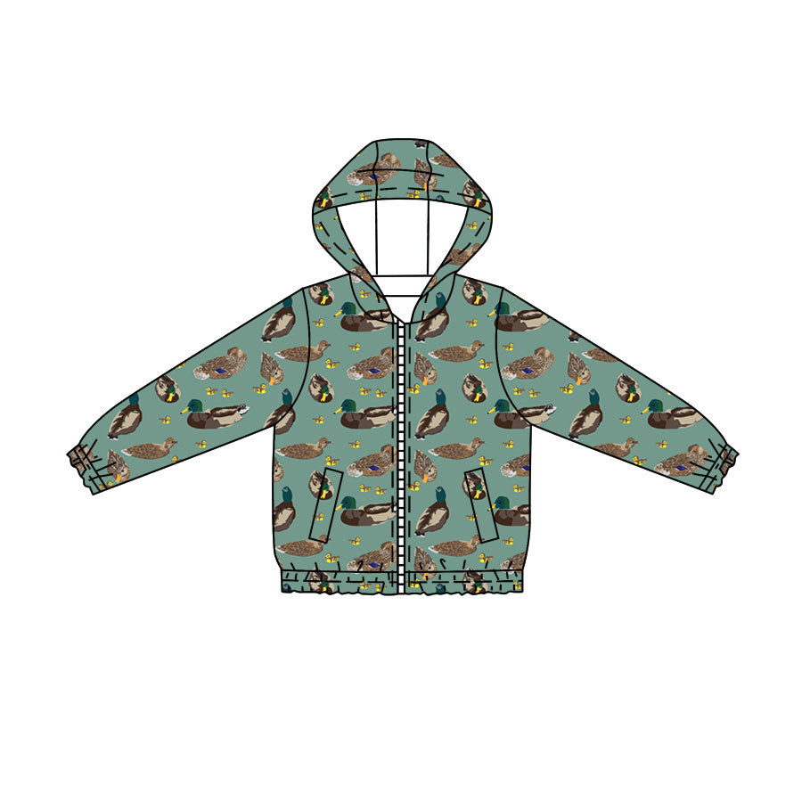 MOQ 5 PCS preorder BT1818 Duck Hunting Green Hooded Zip Long Sleeve Boys Top with Pocket 202604