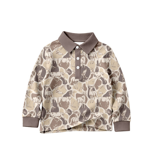 MOQ 5 PCS preorder BT1827 Deer Hunting Camouflage Gray Brown Polo Long Sleeve Boys Top 202604
