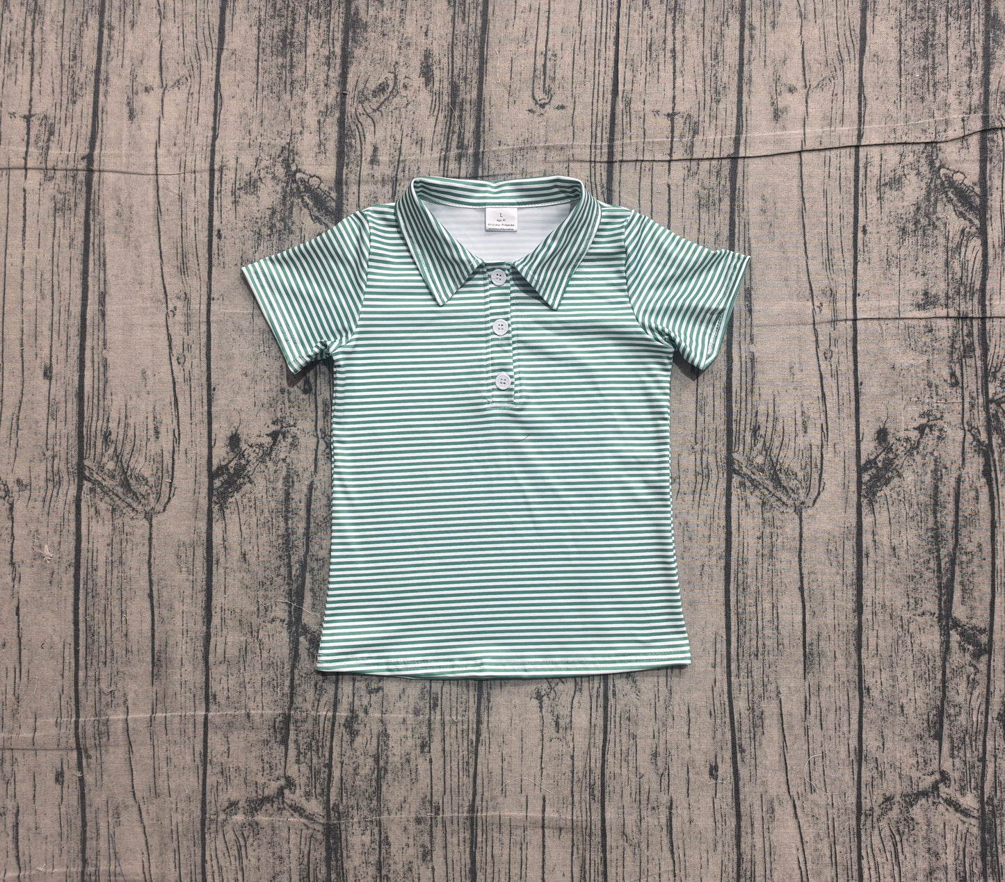 NO MOQ preorder BT1832 Dark Green Stripe Polo Short Sleeve Boys Top 202605