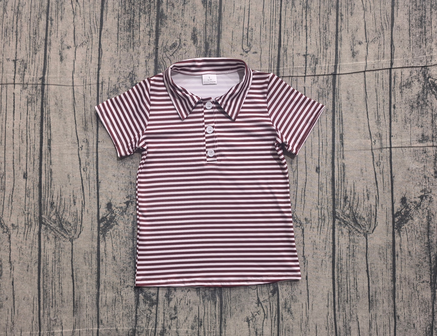 NO MOQ preorder BT1833 Dark Red Stripe Polo Short Sleeve Boys Top 202605