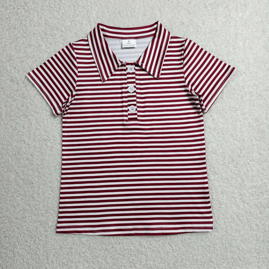 BT1833 Dark Red Stripe Polo Short Sleeve Boys Top 202606 RTS