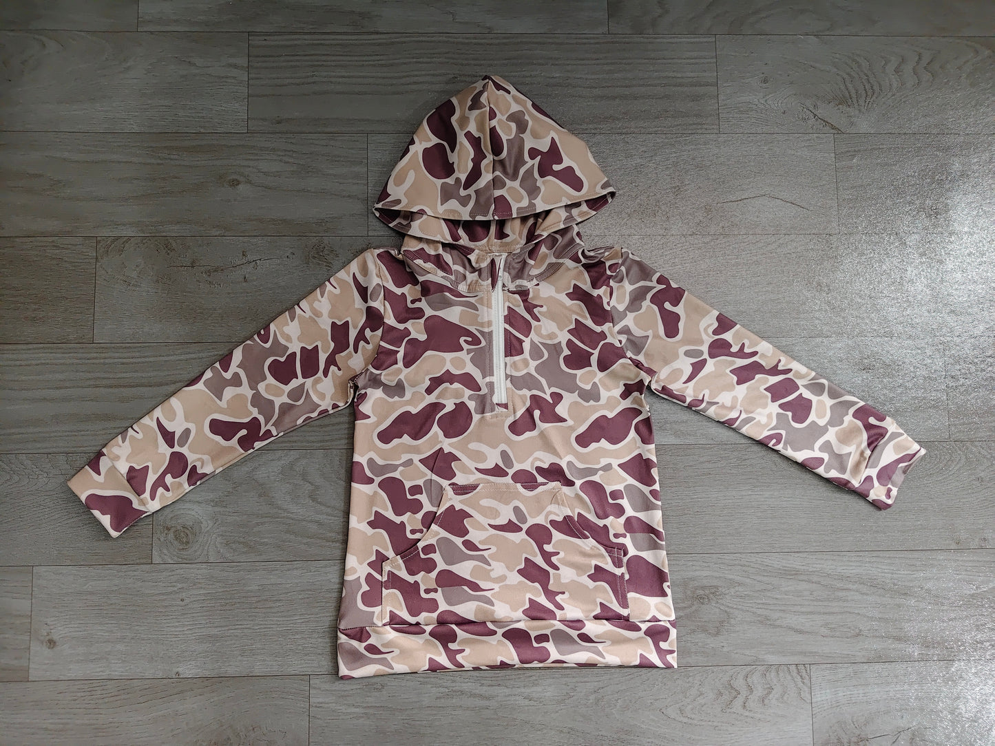 NO MOQ preorder BT1848 Beige Brown Camo Hooded Long Sleeve Boys Top 202606