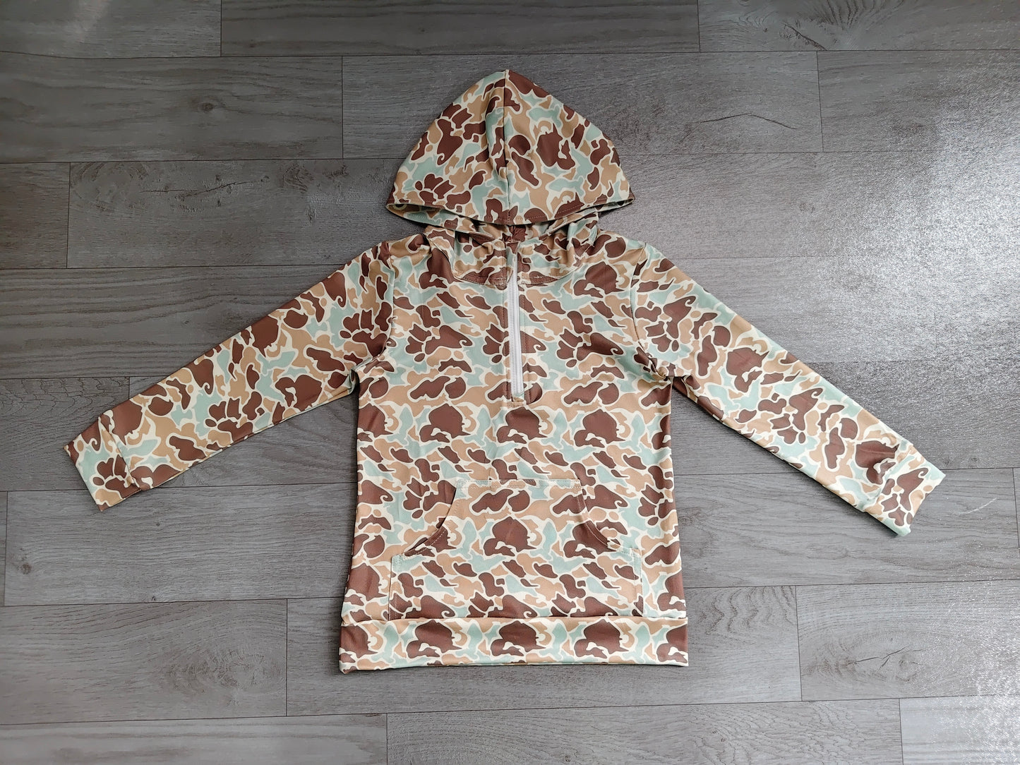 NO MOQ preorder BT1850 Green Brown Camo Hooded Long Sleeve Boys Top 202606