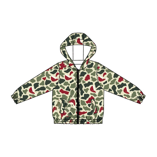 MOQ 5 PCS preorder BT1874 Red Green Camo Zip Hooded Long Sleeve Boys Top 202607