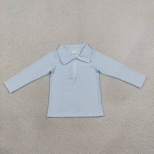 BT1878 Light Blue Stripe Zipper Kids Boys Pullover Shirt