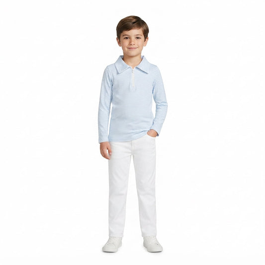 BT1878 Light Blue Stripe Zipper Kids Boys Pullover Shirt