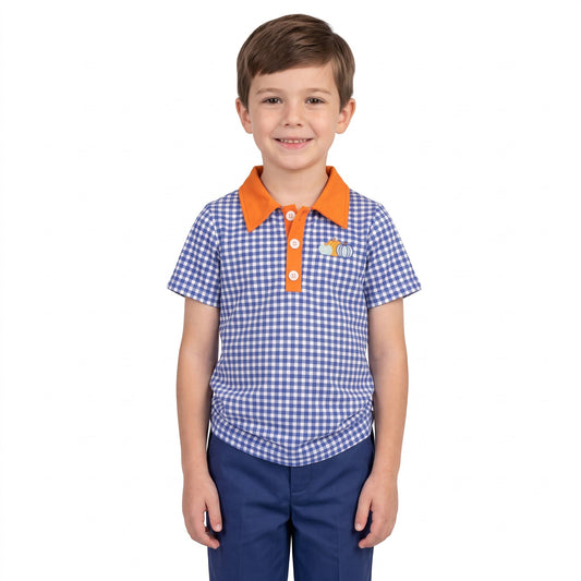 BT1892 Embroidery Pumpkin Plaid Kids Boys Polo Shirt 202609 RTS