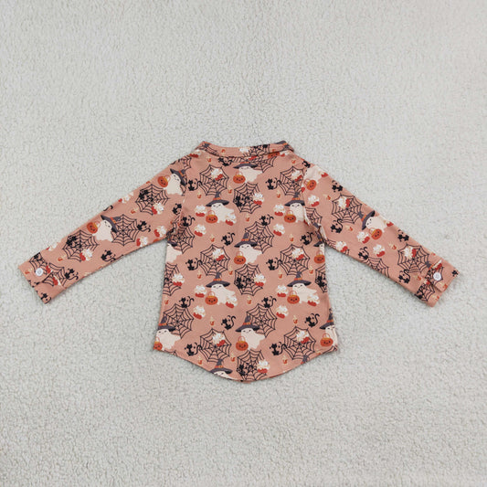 BT1902 Halloween Pumpkin Ghost Print Buttons Kids Boys Polo Shirt Top