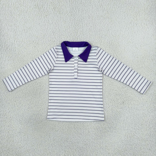 BT1911 Mardi Gras Stripe Purple Polo Kids Boys Shirt Top