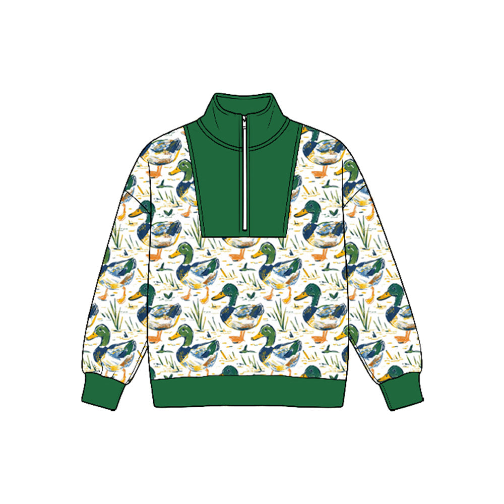 MOQ 5pcs BT1940 pre-order toddler boy clothes mallard ducks zipper boy winter top shirt-2026.8.25