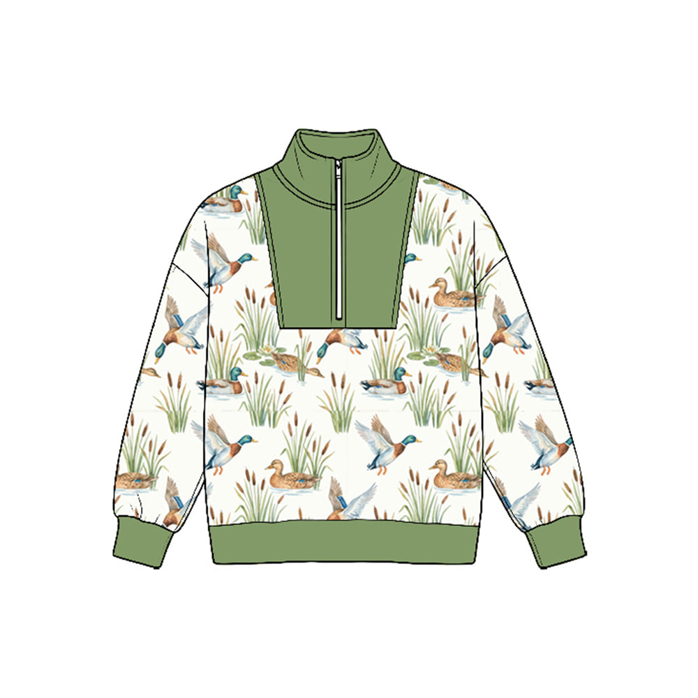 MOQ 5pcs BT1944 pre-order toddler boy clothes mallard ducks zipper boy winter top shirt-2026.8.25