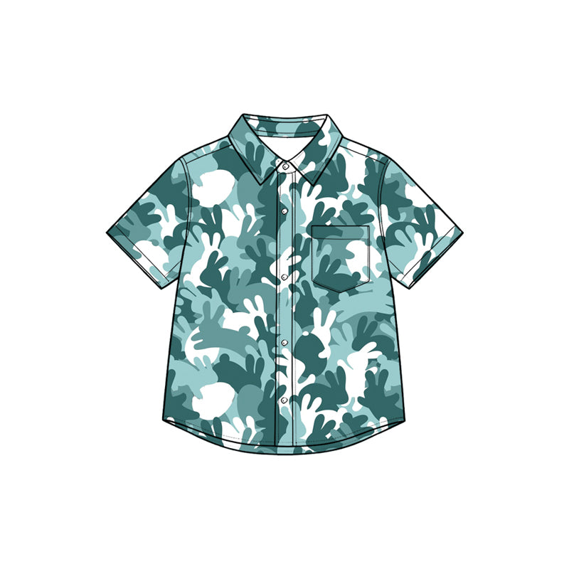 BT1952 pre-order toddler kid clothes easter bunny camo print boy short sleeve shirt-2026.8.27