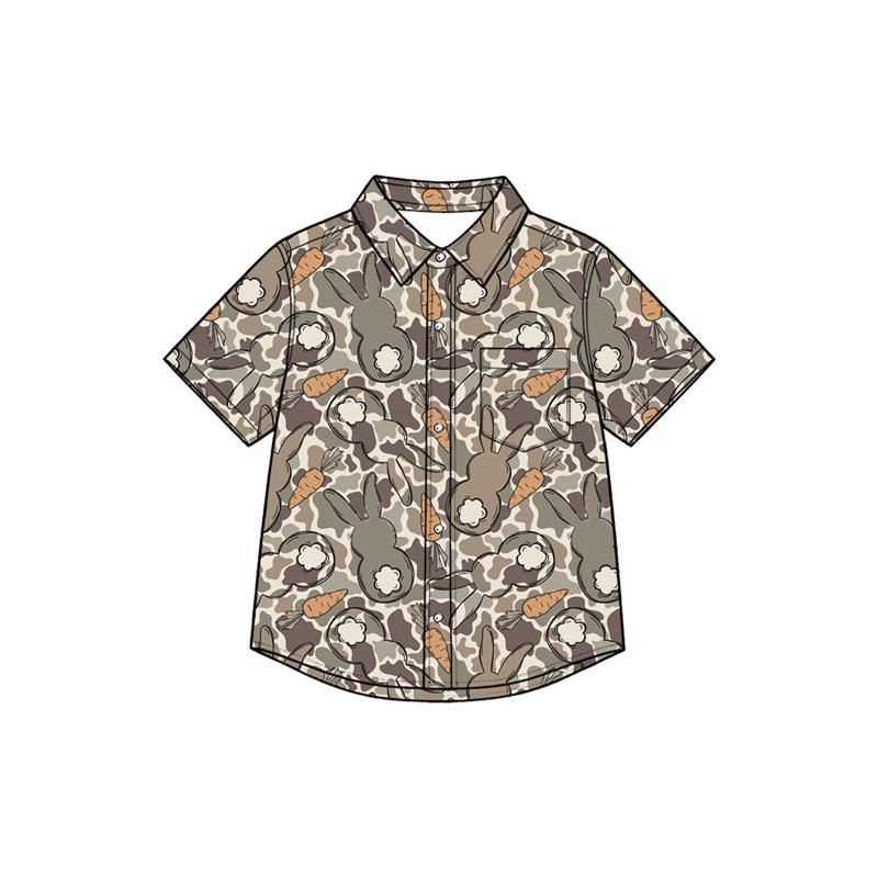 BT1954 pre-order toddler kid clothes easter bunny camo print boy short sleeve shirt-2026.8.27