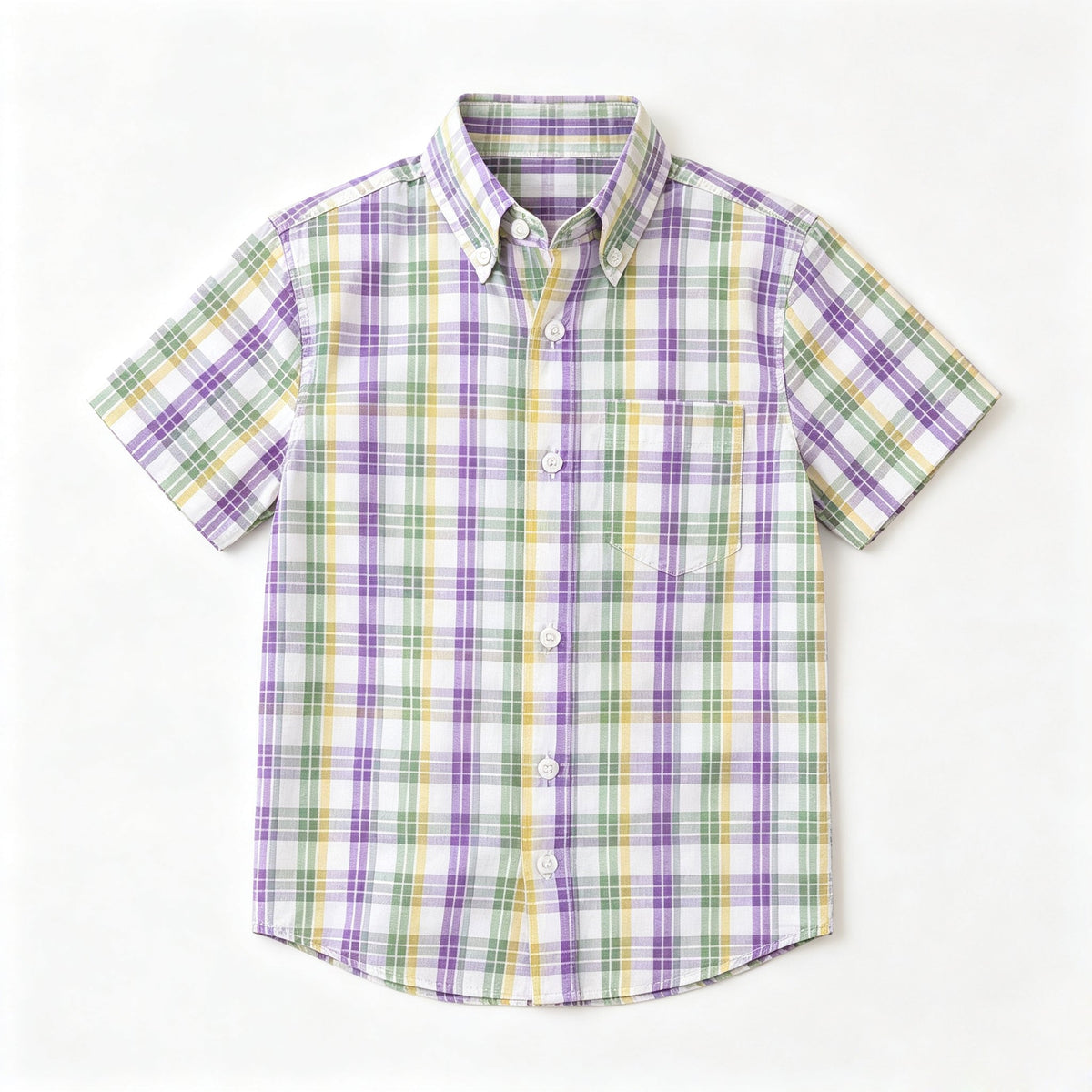 Preorder MOQ 5 pcs BT1957 Mardi Gras Plaid Buttons Kids Boys Polo Shirt Top 202609