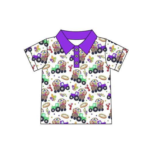 Preorder MOQ 5 pcs 202609 Each Style Mardi Gras Kids Boys Polo Pullover Shirt
