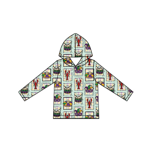 Preorder MOQ 5 pcs BT1968 Mardi Gras Plaid Kids Boys Hoodie Pullover 202609