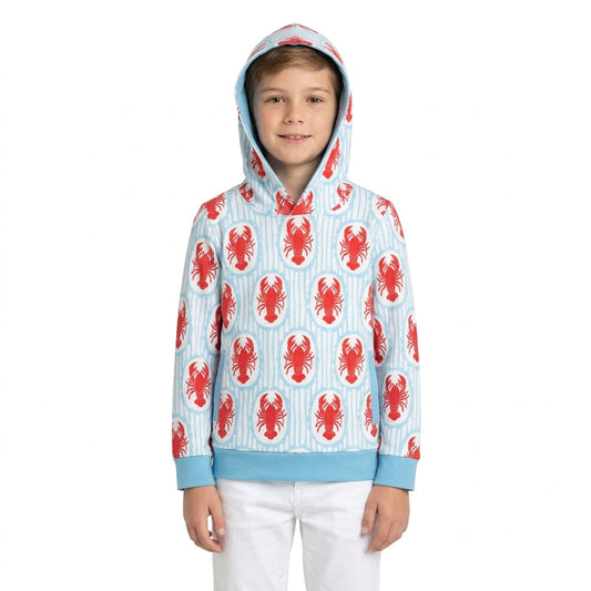 BT1974 Mardi Gras Crawfish Stripe Blue Kids Boys Hoodie Pullover