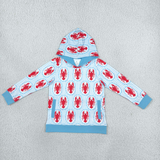 BT1974 Mardi Gras Crawfish Stripe Blue Kids Boys Hoodie Pullover