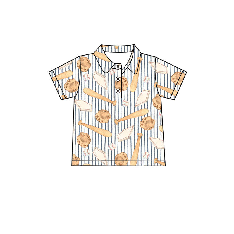 Preorder MOQ 5 pcs Each Style Baseball Print Polo Pullover Shirt Kids Matching Clothes