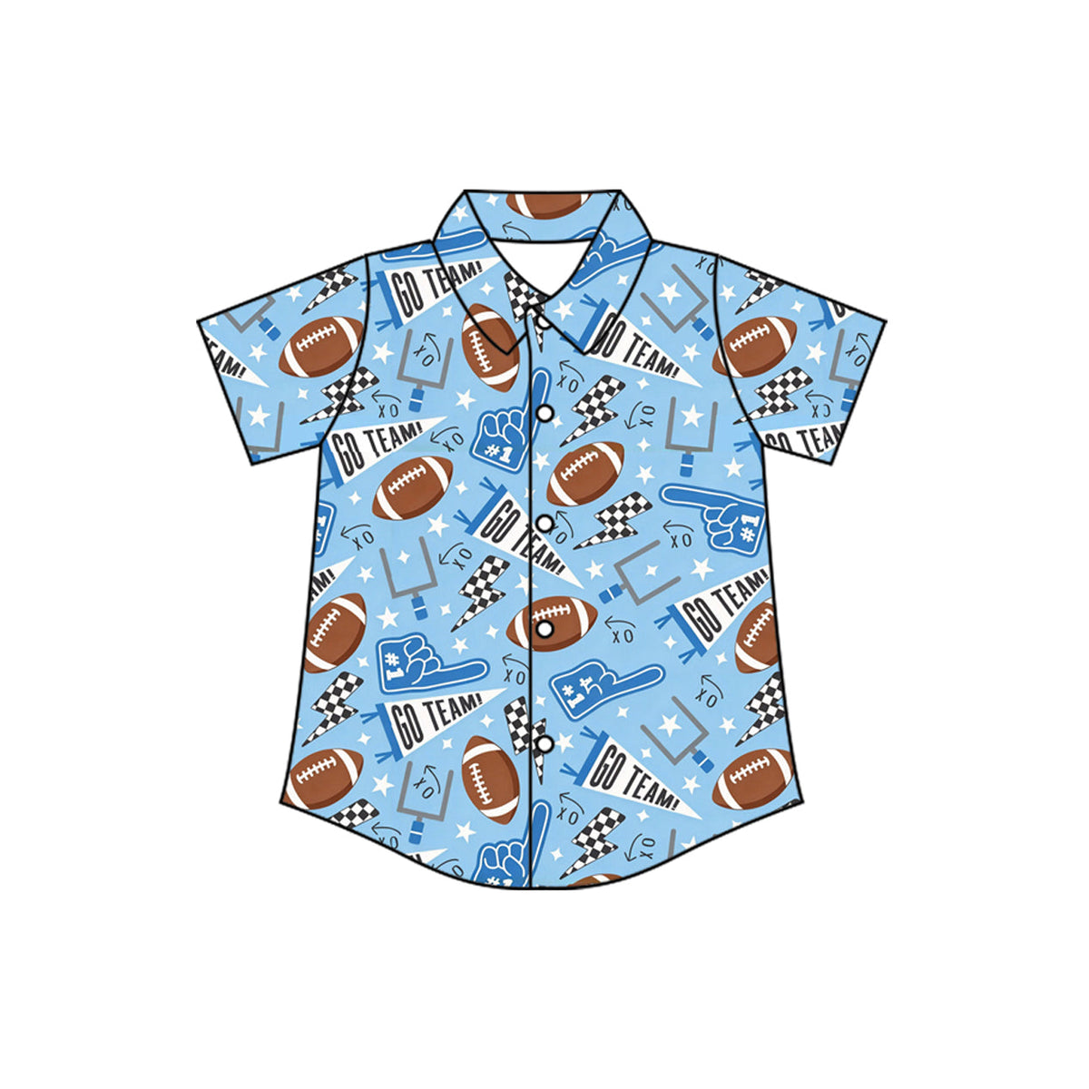 Preorder MOQ 5 pcs Each Style GO TEAM Football Print Blue Kids Matching Clothes