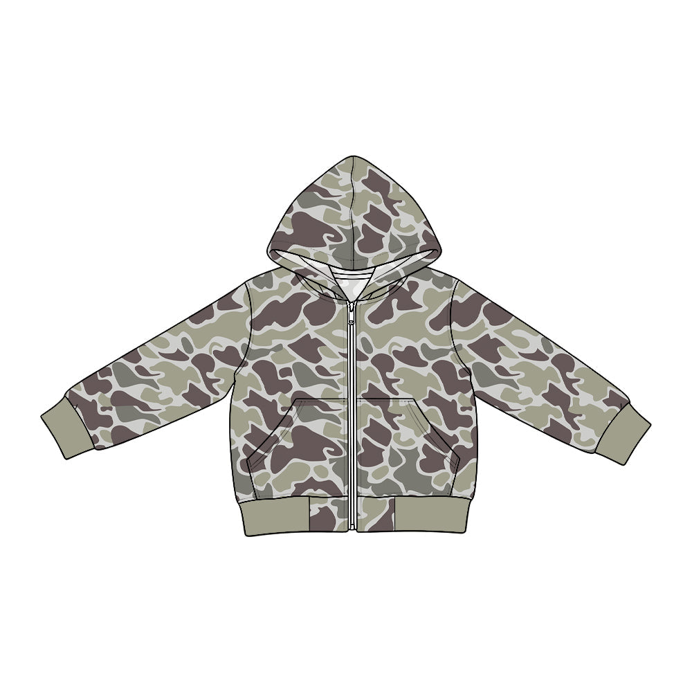 Preorder MOQ 5 pcs BT2009 Hunting Camo Zipper Hoodie Denim Jacket