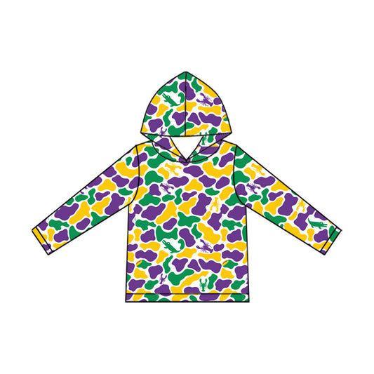 Preorder MOQ 5 pcs BLS0063 Mardi Gras Camo Hoodie Boys Shorts Set