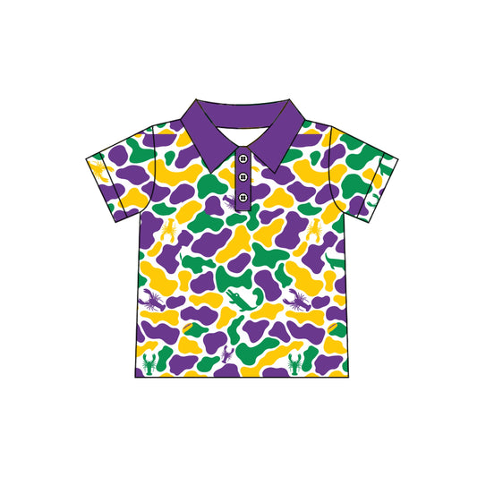 Preorder MOQ 5 pcs BSSO2048 Mardi Gras Camo Polo Boys Shorts Set