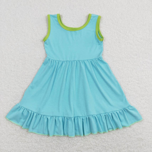 GSD0657 Green Blue Girls Short Sleeve Dresses