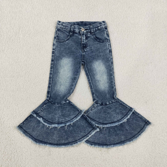 C5-15 Vintage Blue Denim jeans Double Ruffles Girls Jeans