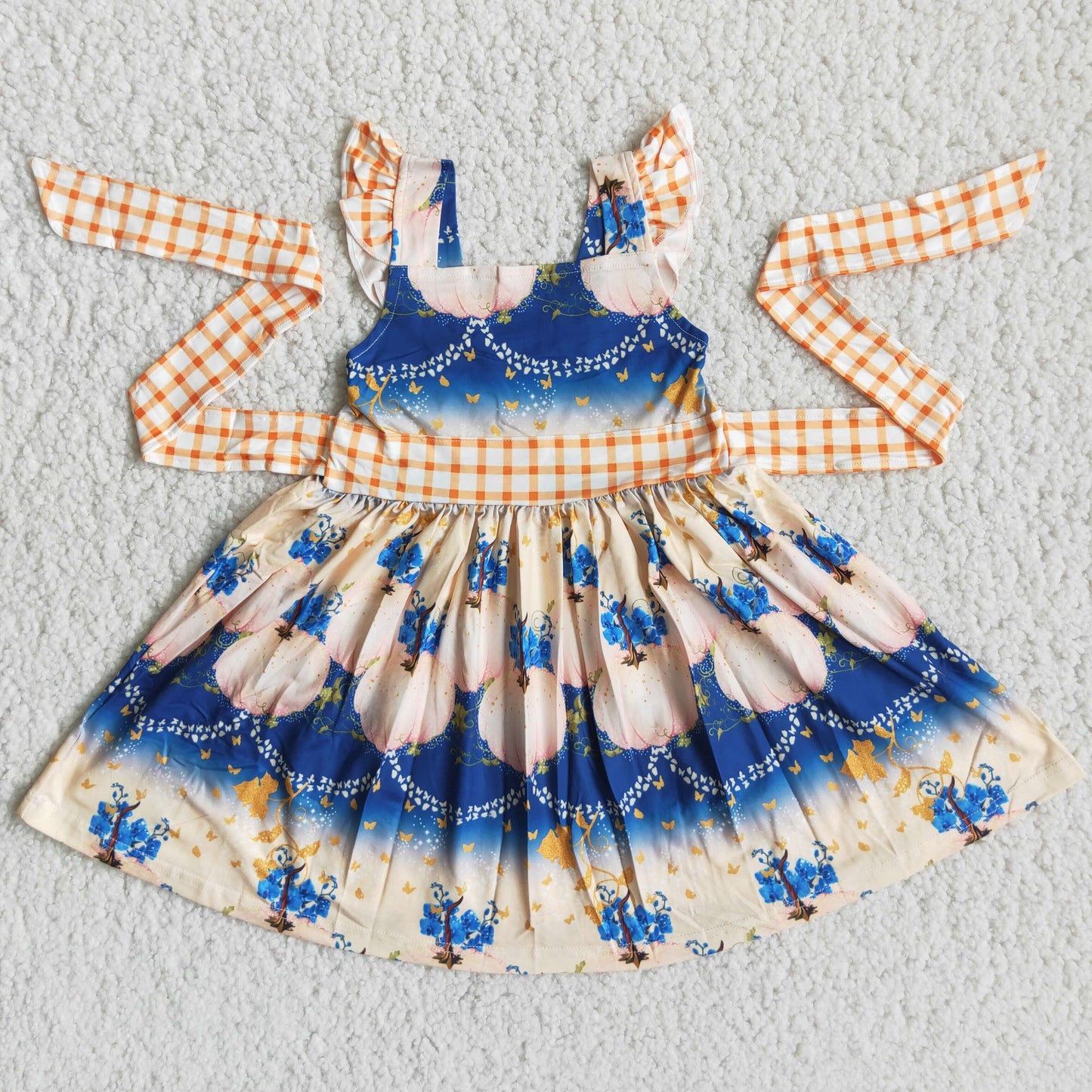Promotion RTS D2-17 Orange Plaid Girls Short Sleeve Dresses
