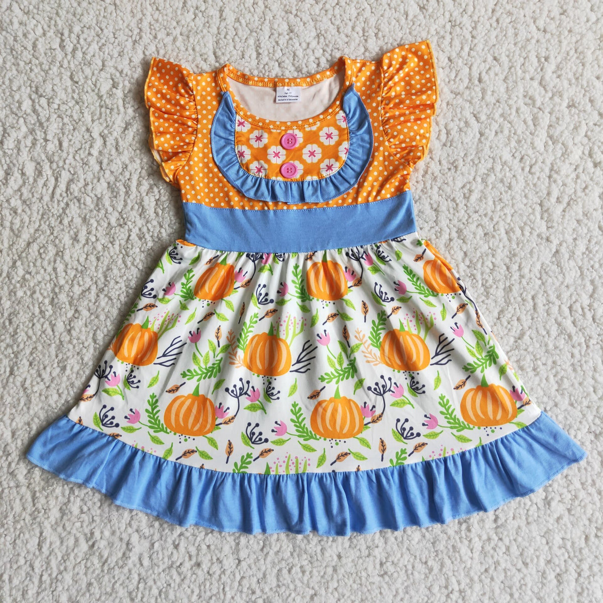 Promotion RTS D4-13 Fall Pumpkin Flower Flutter Sleeve Girls Dress