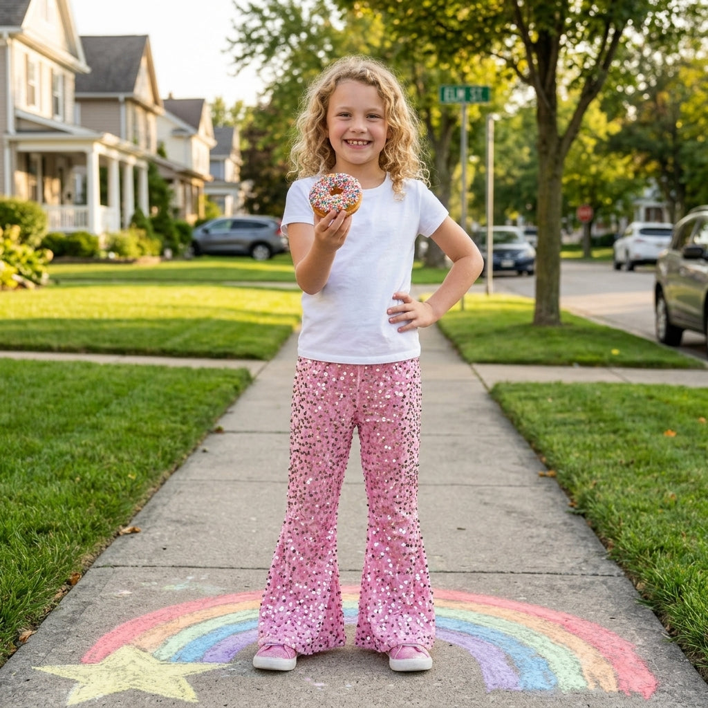D5-27 Boutique Shiny Pink Sequined Pants