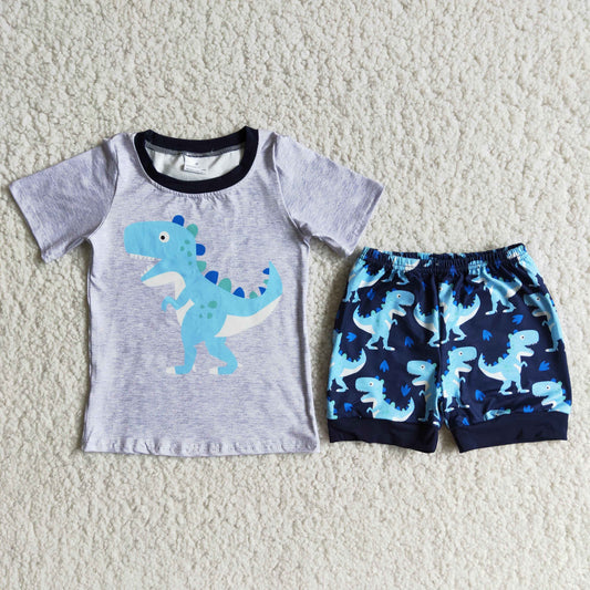 promotion RTS D9-15 Dinosaur Gray Blue Boys Short Sleeve Shorts Outfits